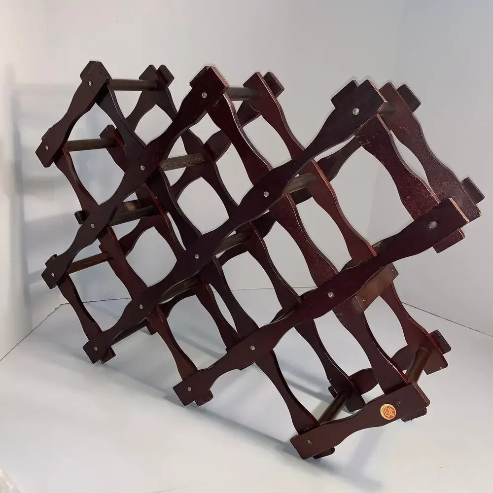 Vintage MCM Wooden Sculpted Foldable Wine Rack Made By APEX ~ Has APEX Label!!